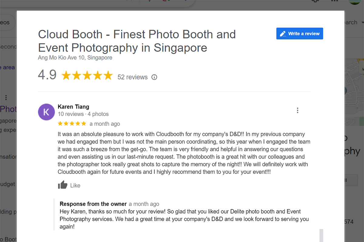 Coud Booth Google Reviews Screenshot